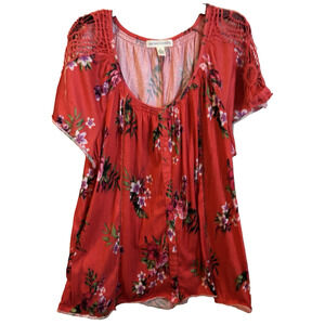 New York Laundry Top Orange Floral with Crochet Trim Blouse size 3X